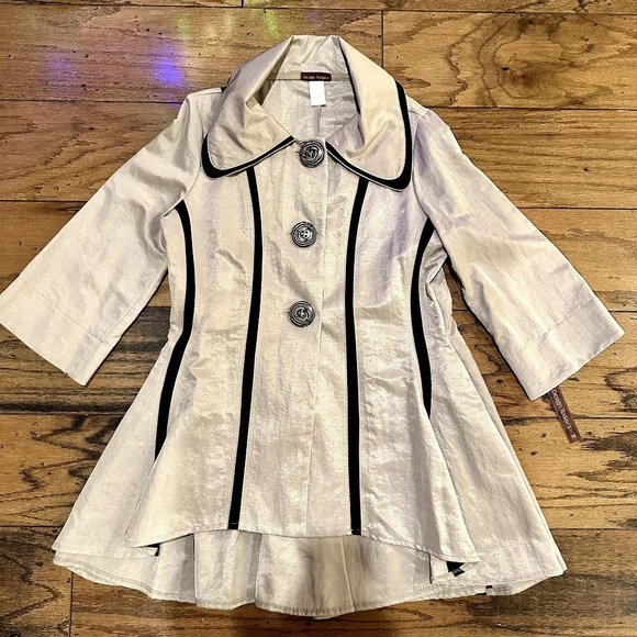Medium NWT Design Today's Pleated Tan and Black Coat Lightweight Jacket … - Picture 1 of 6